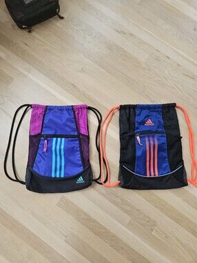 Adidas Set Of 2 Blue & Purple Drawstring Sport Sack Pair